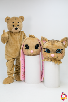 Three super mascots beige mascot costume