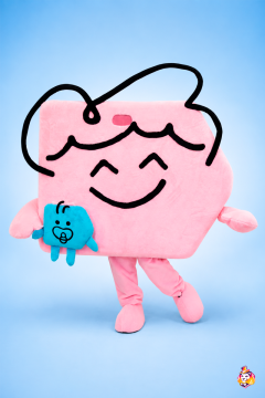 Button is pink Mascot Costume