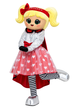 A girl in a dress with a cape Mascot Costume