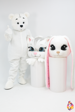 Three super mascots white mascot costume